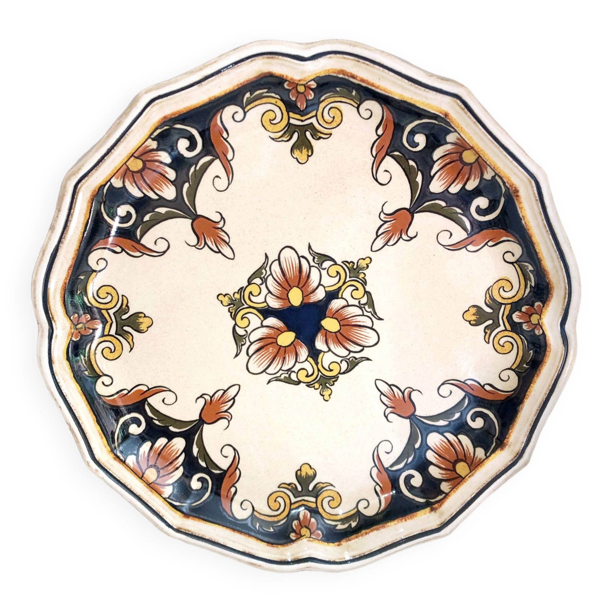 Decorative earthenware plate from Salins France, Buchy decor 25.5 cm