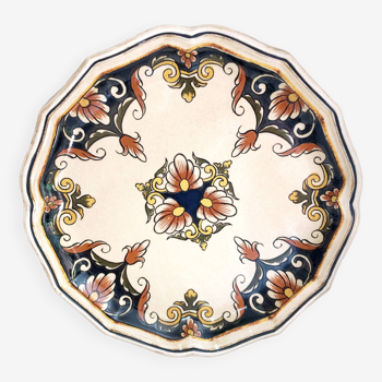 Decorative earthenware plate from Salins France, Buchy decor 25.5 cm