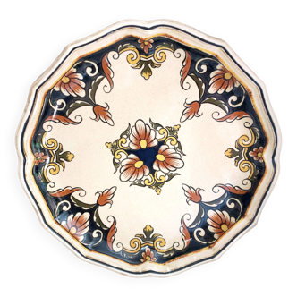 Decorative earthenware plate from Salins France, Buchy decor 25.5 cm