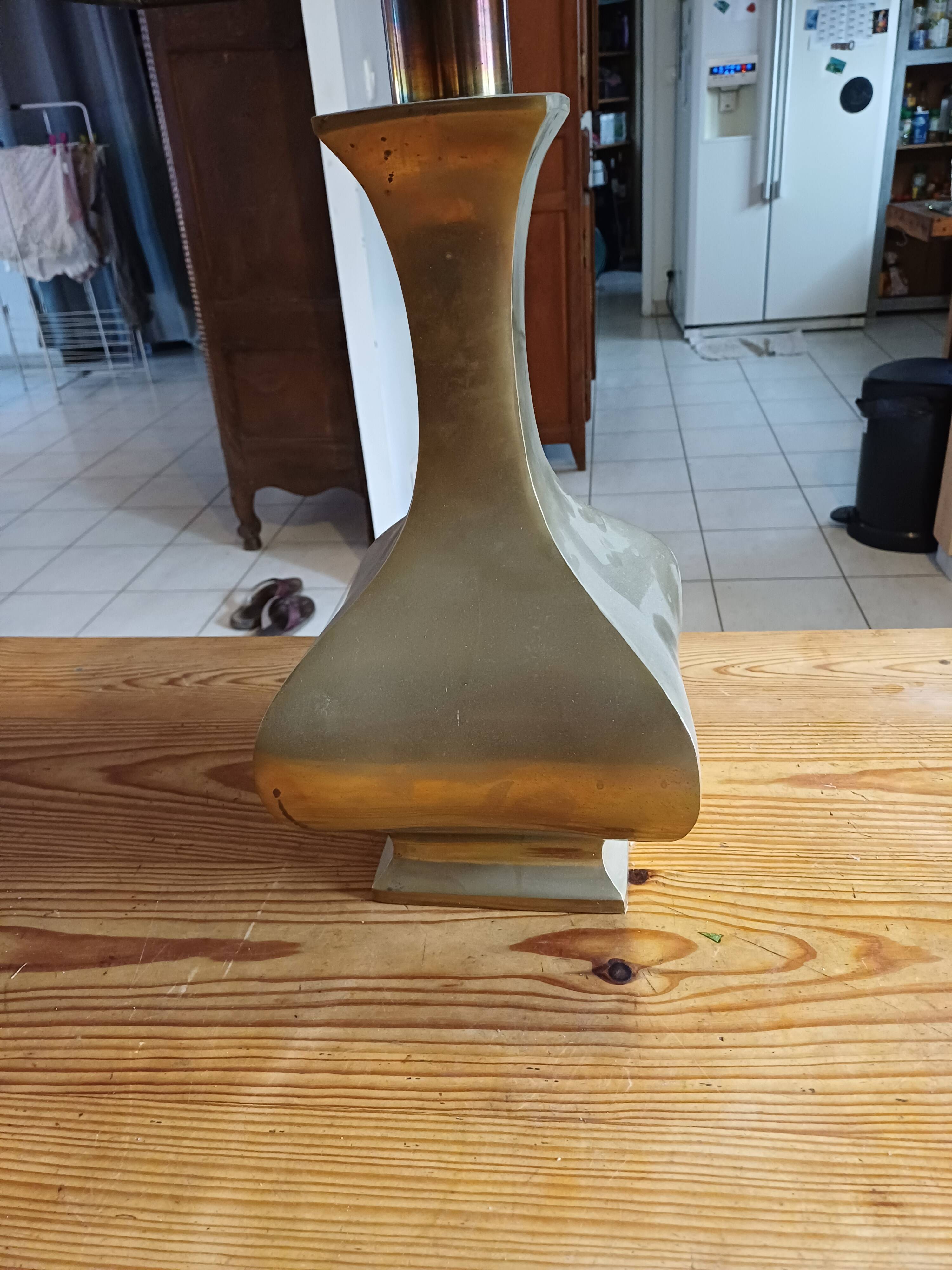 Bronze lamp and dark brown fabric shade