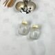 Vintage salt and pepper shakers and their chrome metal support