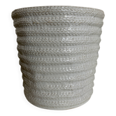 White stamped glazed earthenware pottery planter