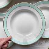 6 Assiettes creuses vintage faïence LUNEVILLE blanches vertes doré