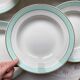 6 vintage LUNEVILLE earthenware soup plates, white, green and gold