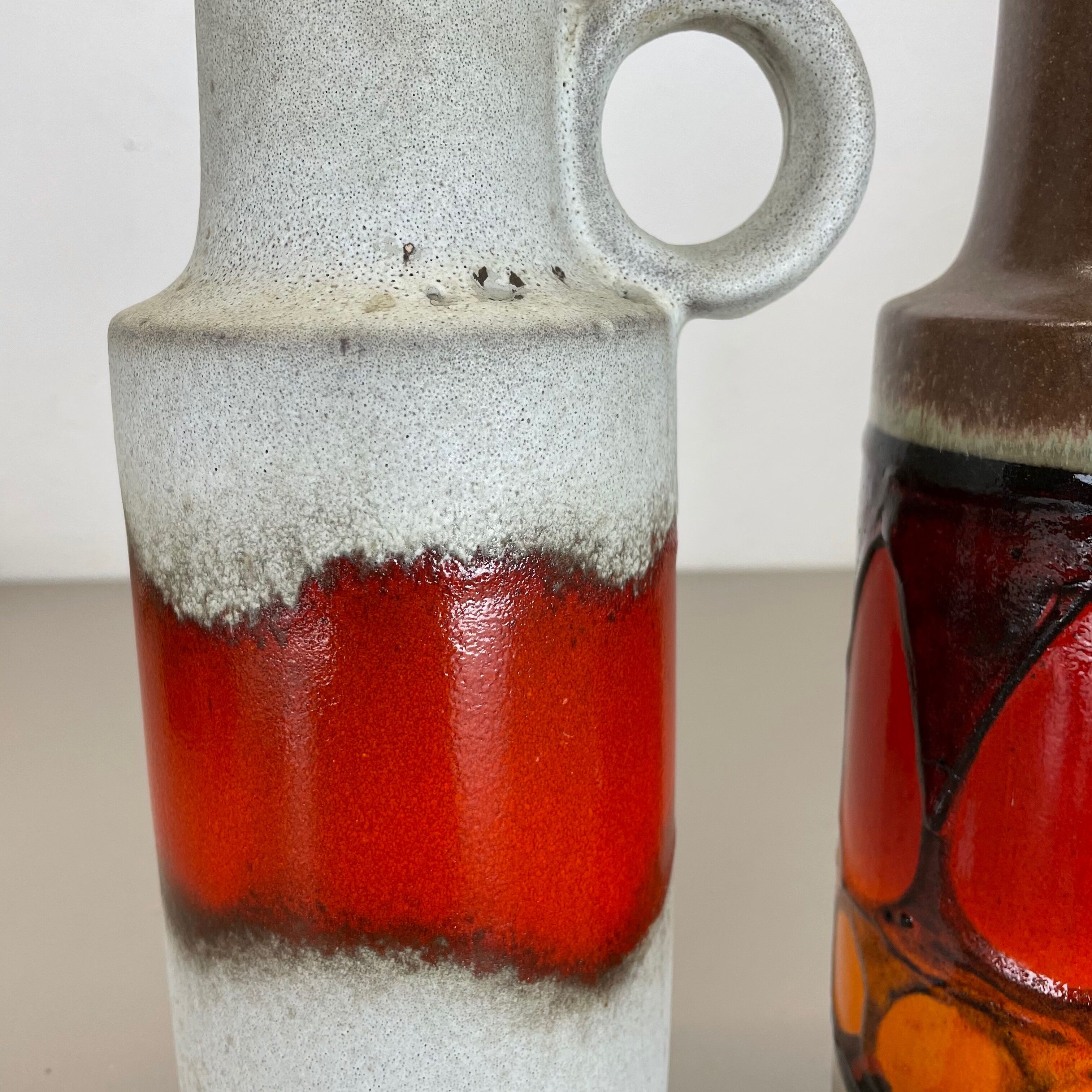 Set of 4 vintage pottery fat lava vases made by Scheurich, Germany, 1970s