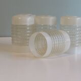 Chandelier, teak and engraved glass, 1950 Italy