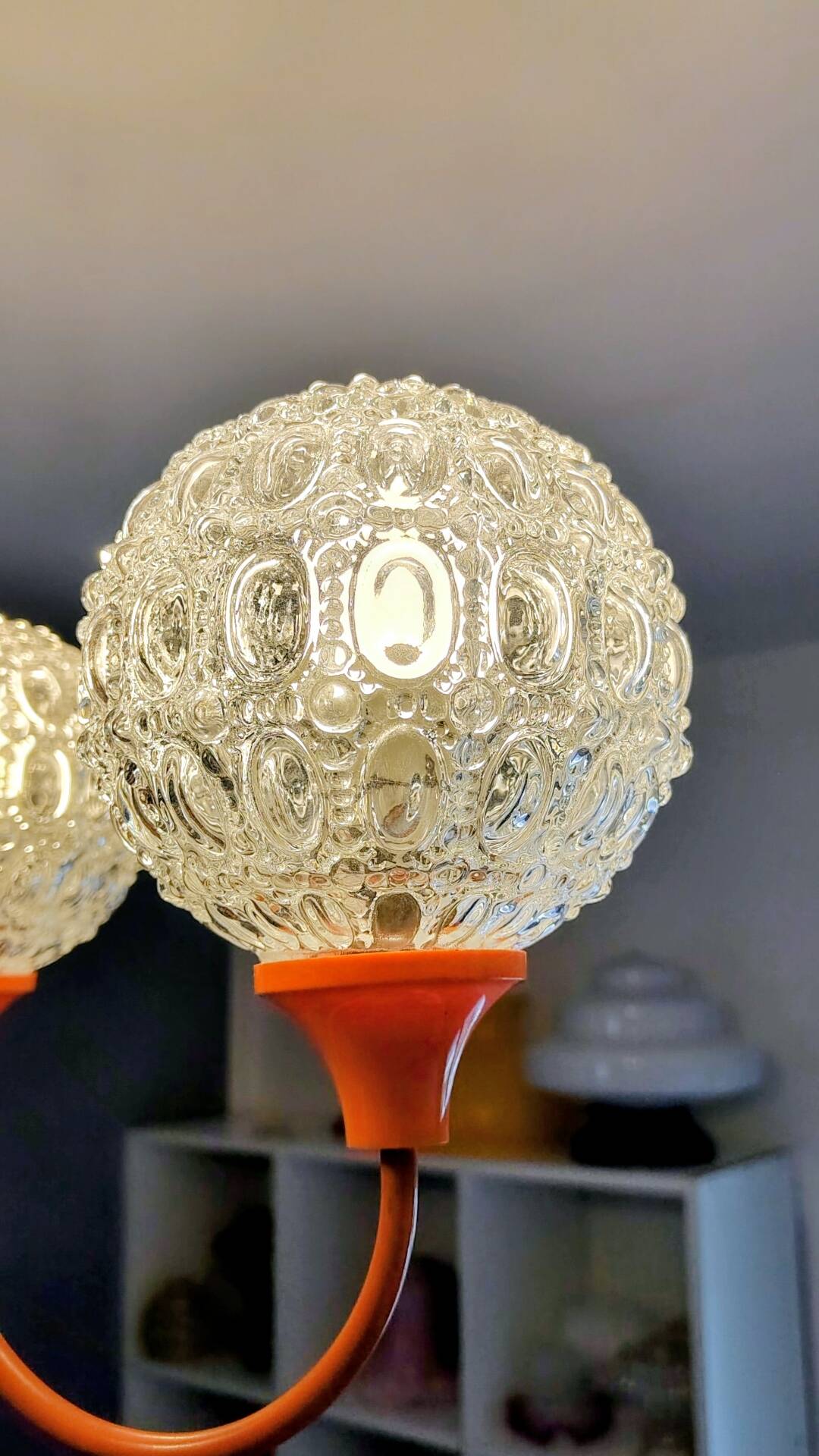 Suspension with 3 orange arms, mid-century, 1960s.