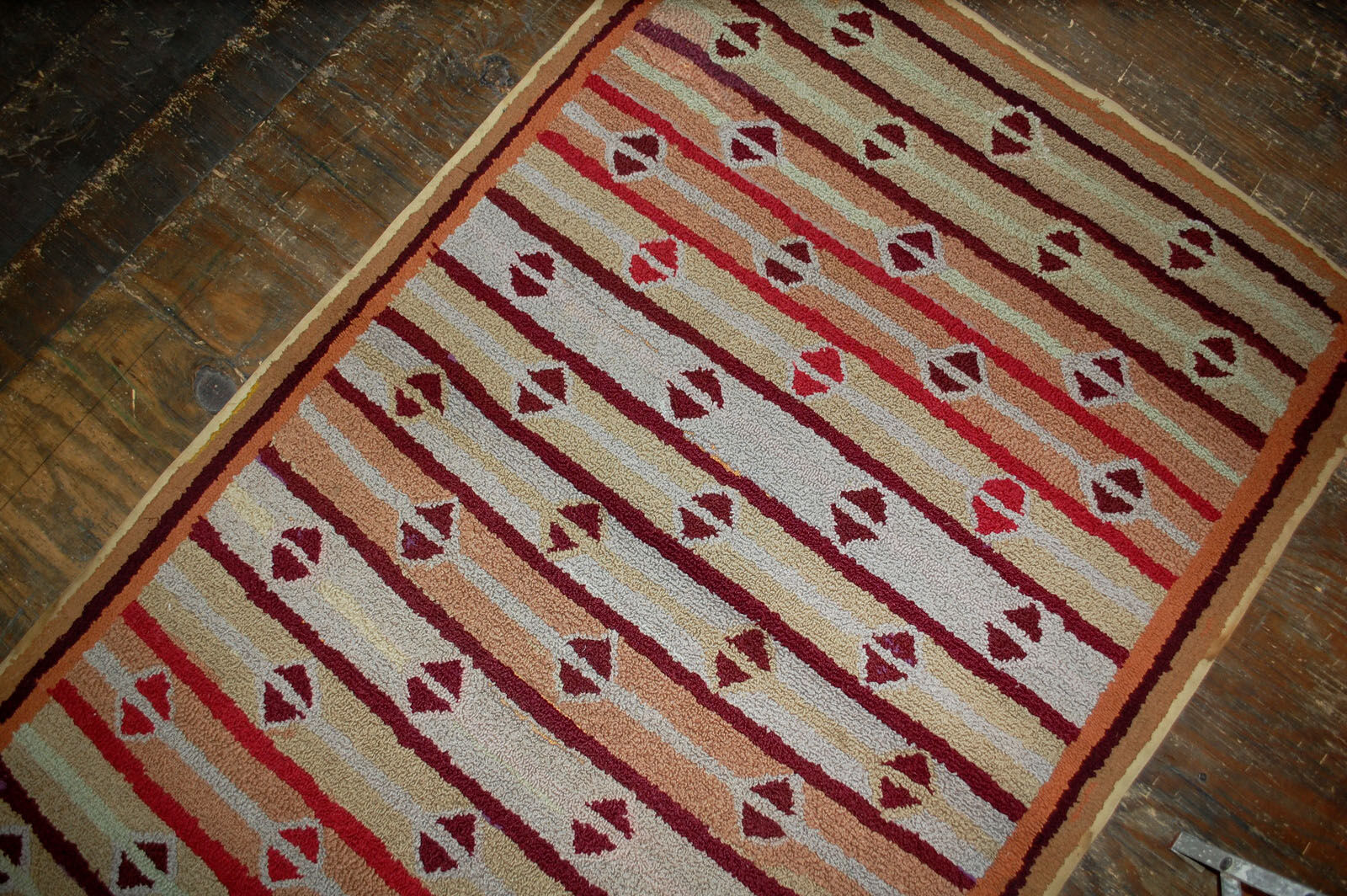Old American Carpet Hooked handmade 97cm x 161cm 1890s, 1B506