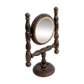 Vintage pivoting mirror to place, carved wood, rustic folk art decor.
