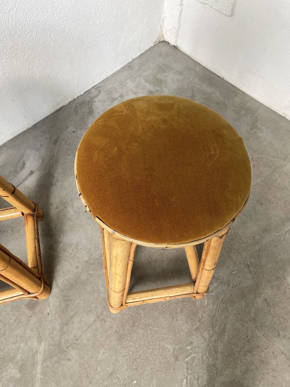 Set of three rattan high stools