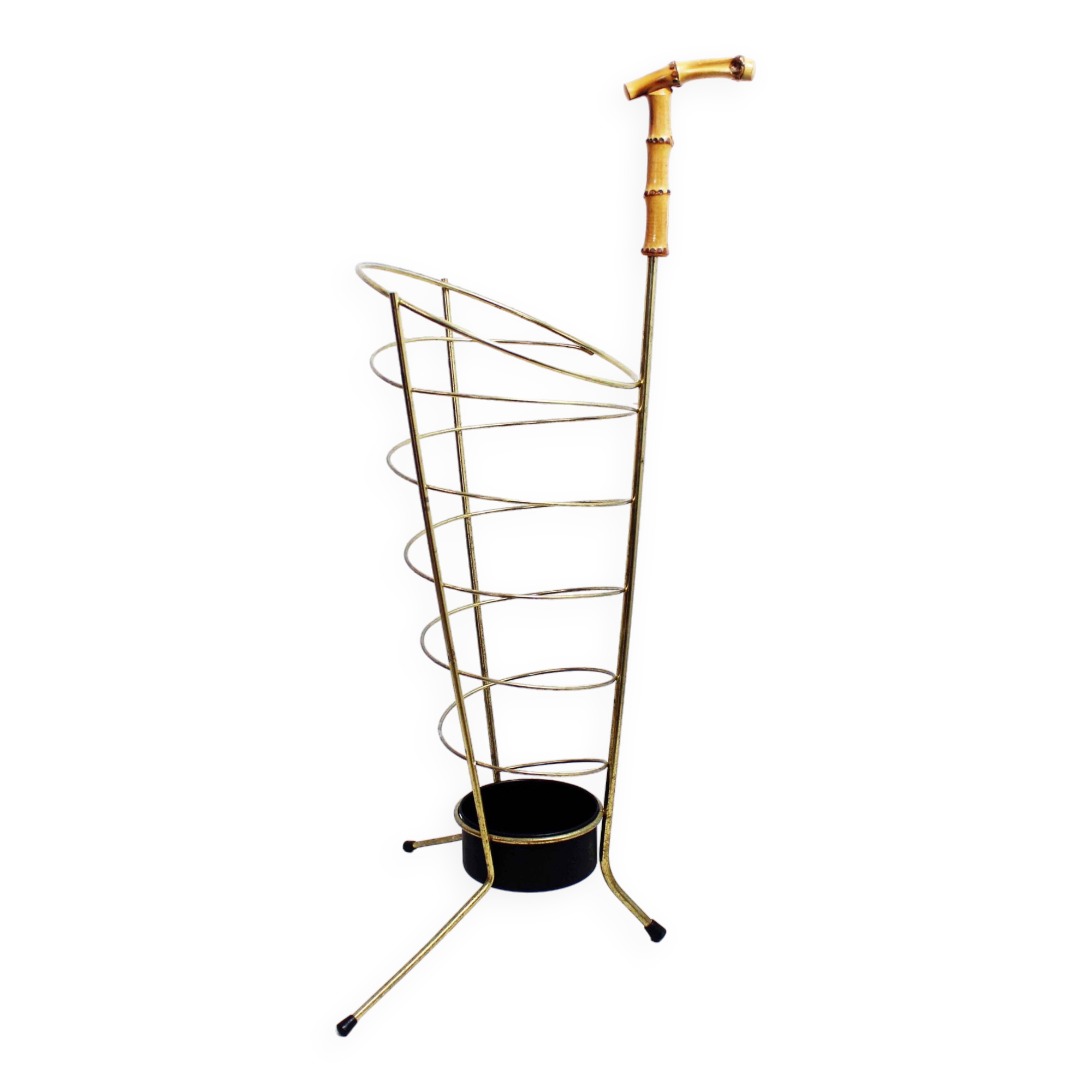 Vintage brass umbrella stand, bamboo handle