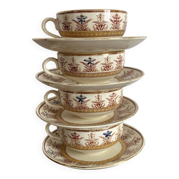 Tasses  à thé et soucoupes en terre de fer Sarreguemines "Derby"