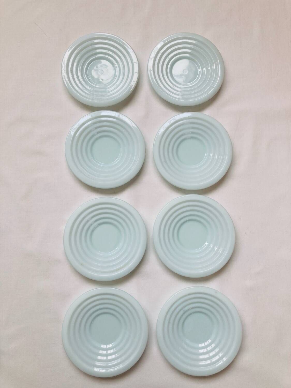 8 Art Deco Opaline Glass Coffee Cups and Saucers "The Economy"
