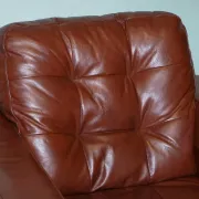 Vintage Minimalist Brown Leather Buttoned Armchair