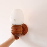 Pair of beech and opaline wall lamps, vintage