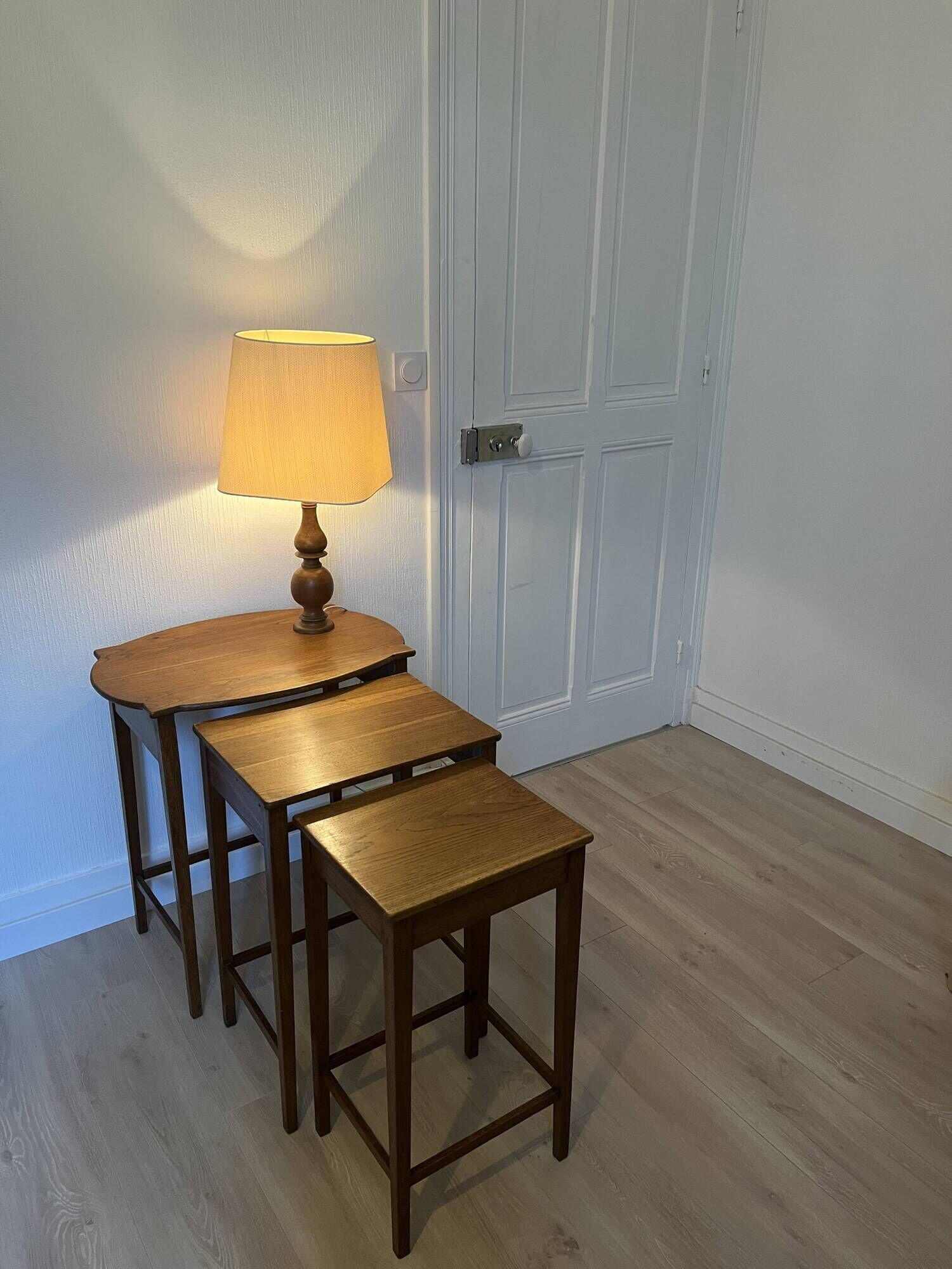Vintage 1960s nesting tables in solid oak.