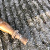 Antique farmhouse table in solid cherry wood with turned legs.
