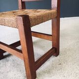 Oak & Rope Travail Populaire Side Chair, Belgium, 1950s