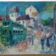 Tableau ancien rue animée à Saint Germain, signé G. Denis