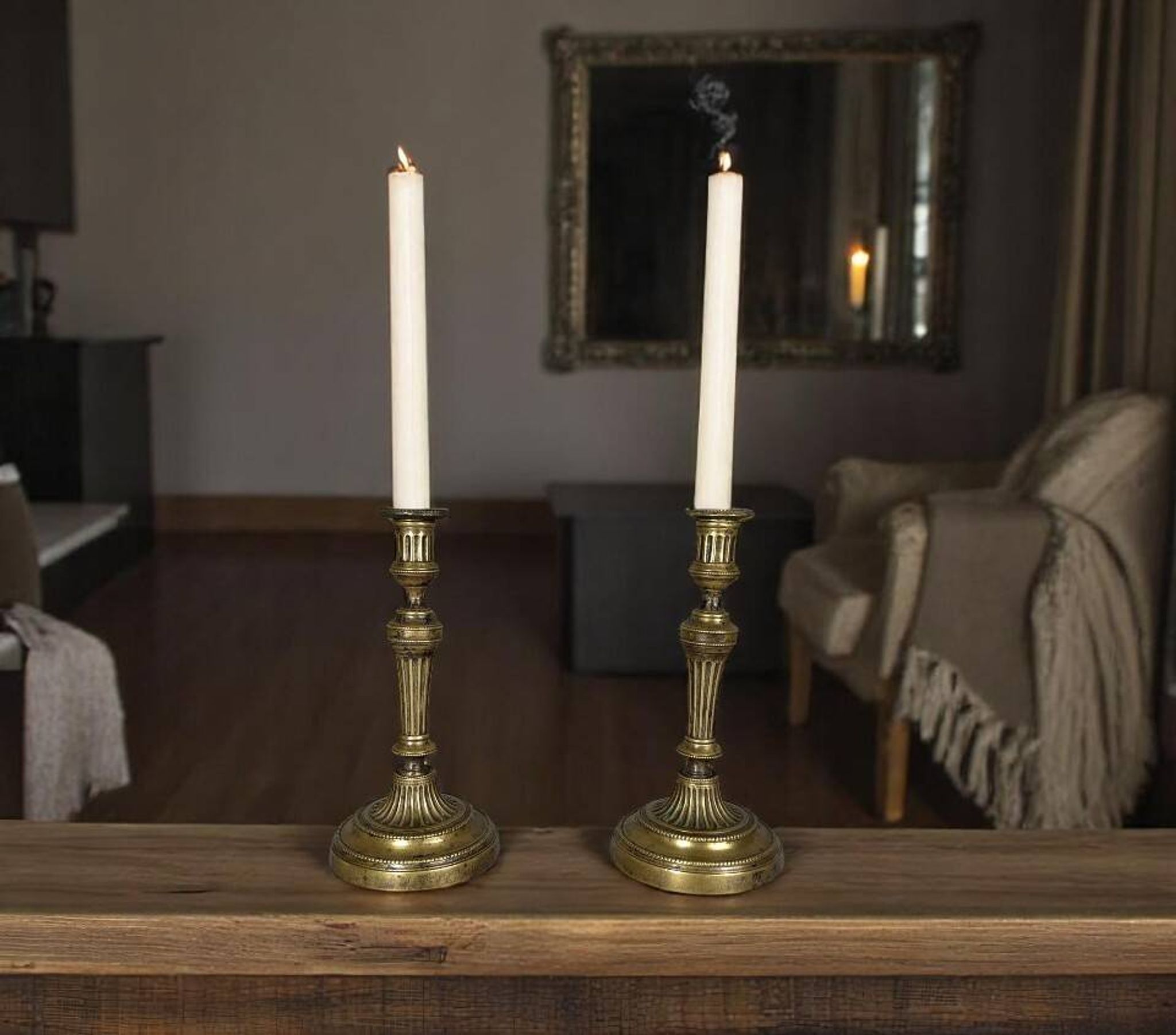 Pair of fluted bronze candlesticks Louis XVI period 27 cm