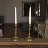 Pair of fluted bronze candlesticks Louis XVI period 27 cm