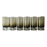 6 large glasses with bubble base, smoked glass, 1960s