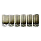 6 grands verres base bullée, verre fumé, années 60