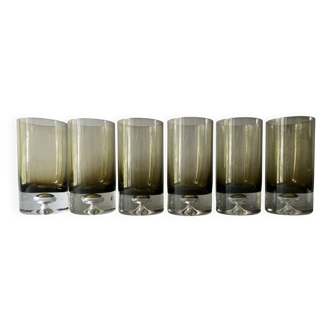 6 large glasses with bubble base, smoked glass, 1960s