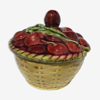 Barbotine jam jar old basket of cherries