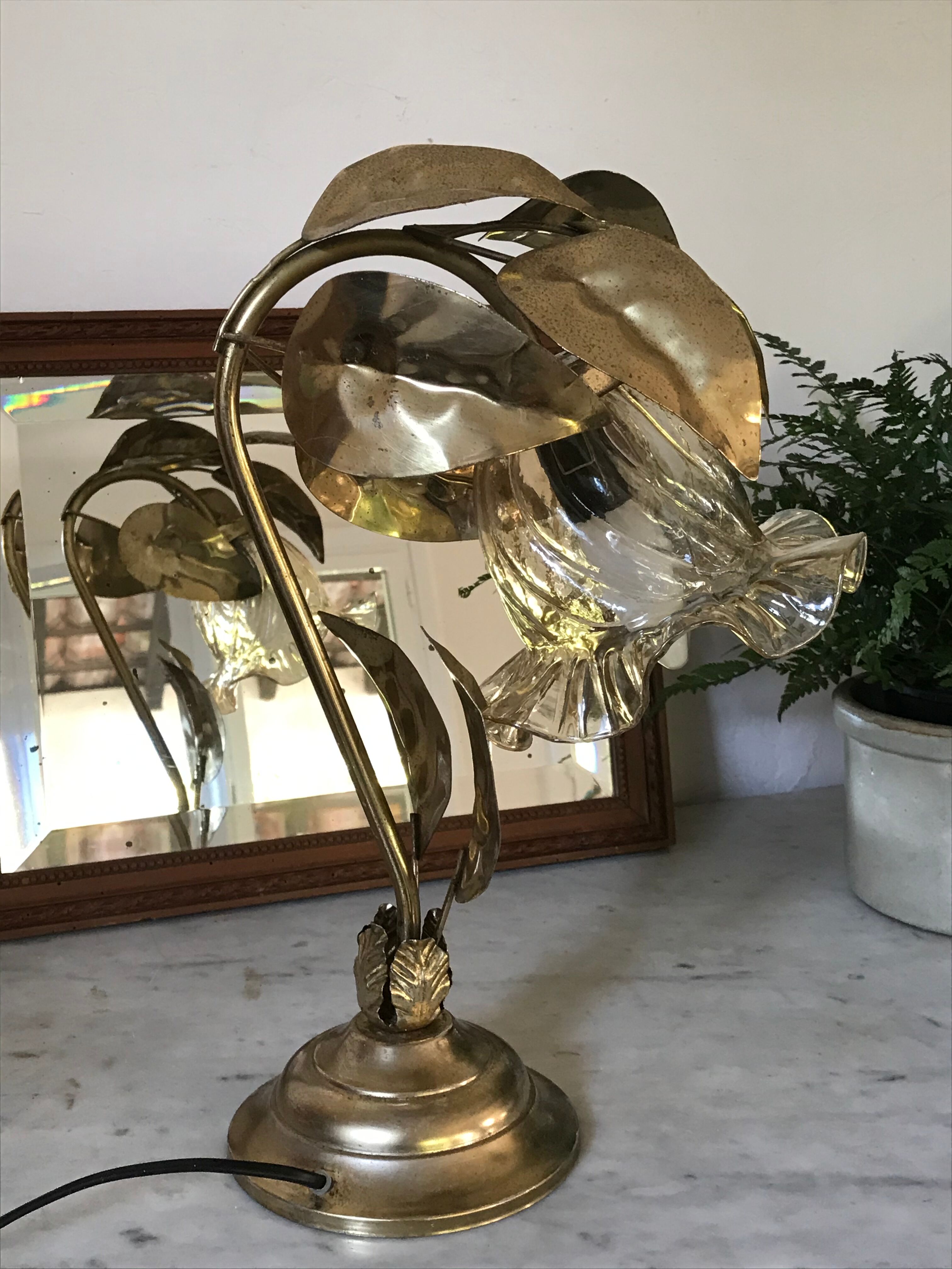 Lamp golden leaves 70s