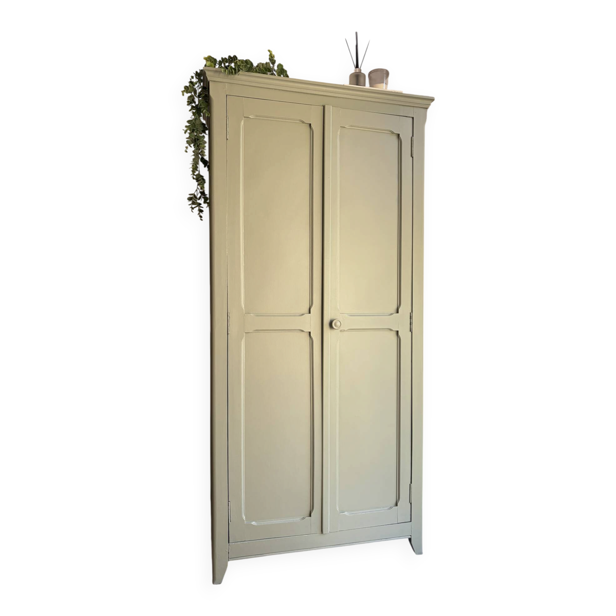 Antique Parisian wardrobe in sage green patina