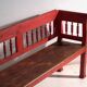 Old red-painted pine bench with turned backrest – Central Europe, circa 1900