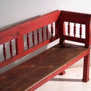 Banc ancien peint rouge en pin à dossier tourné – Europe centrale, vers 1900