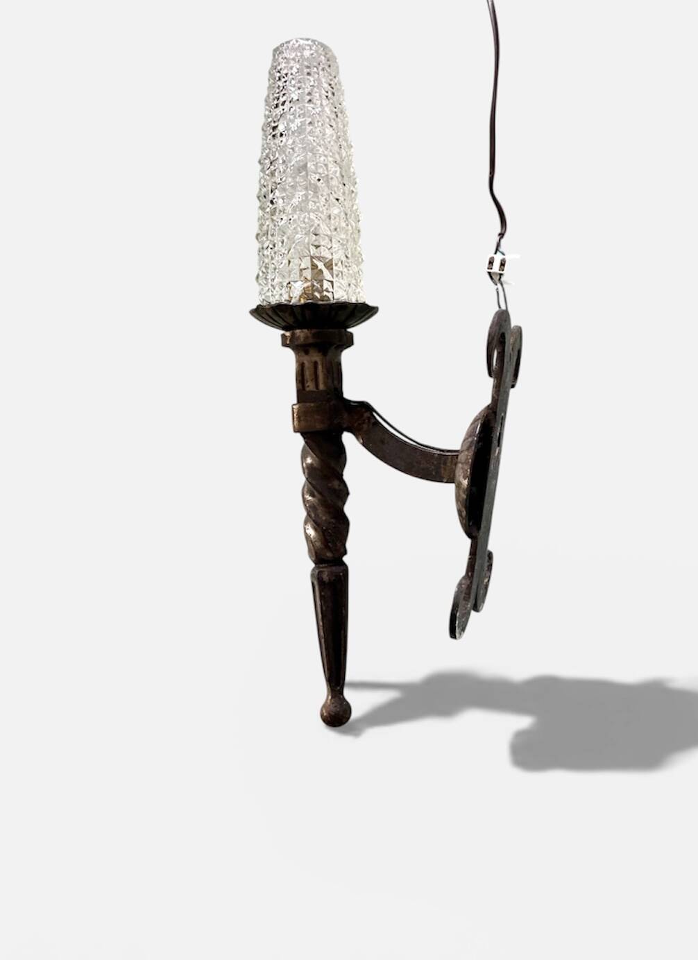 Pair of brutalist wall sconces in wrought iron