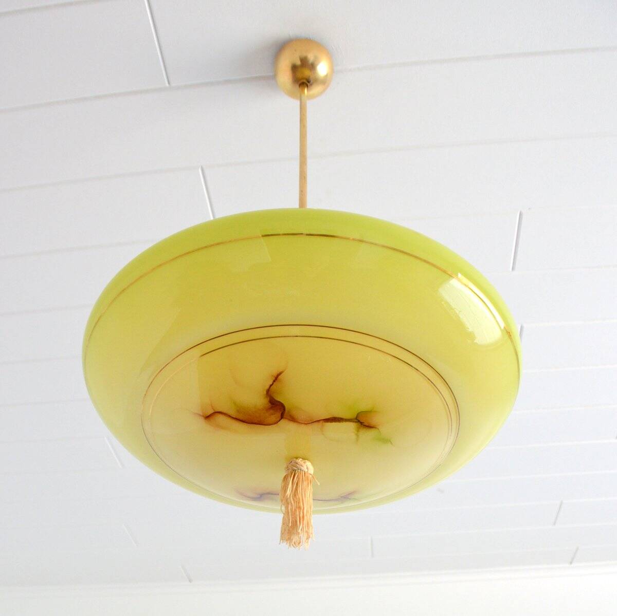 Vintage art deco yellow opaline basin pendant light