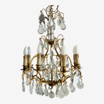Chandelier bronze cage with tassels 8 lights. Louis XV style early twentieth century