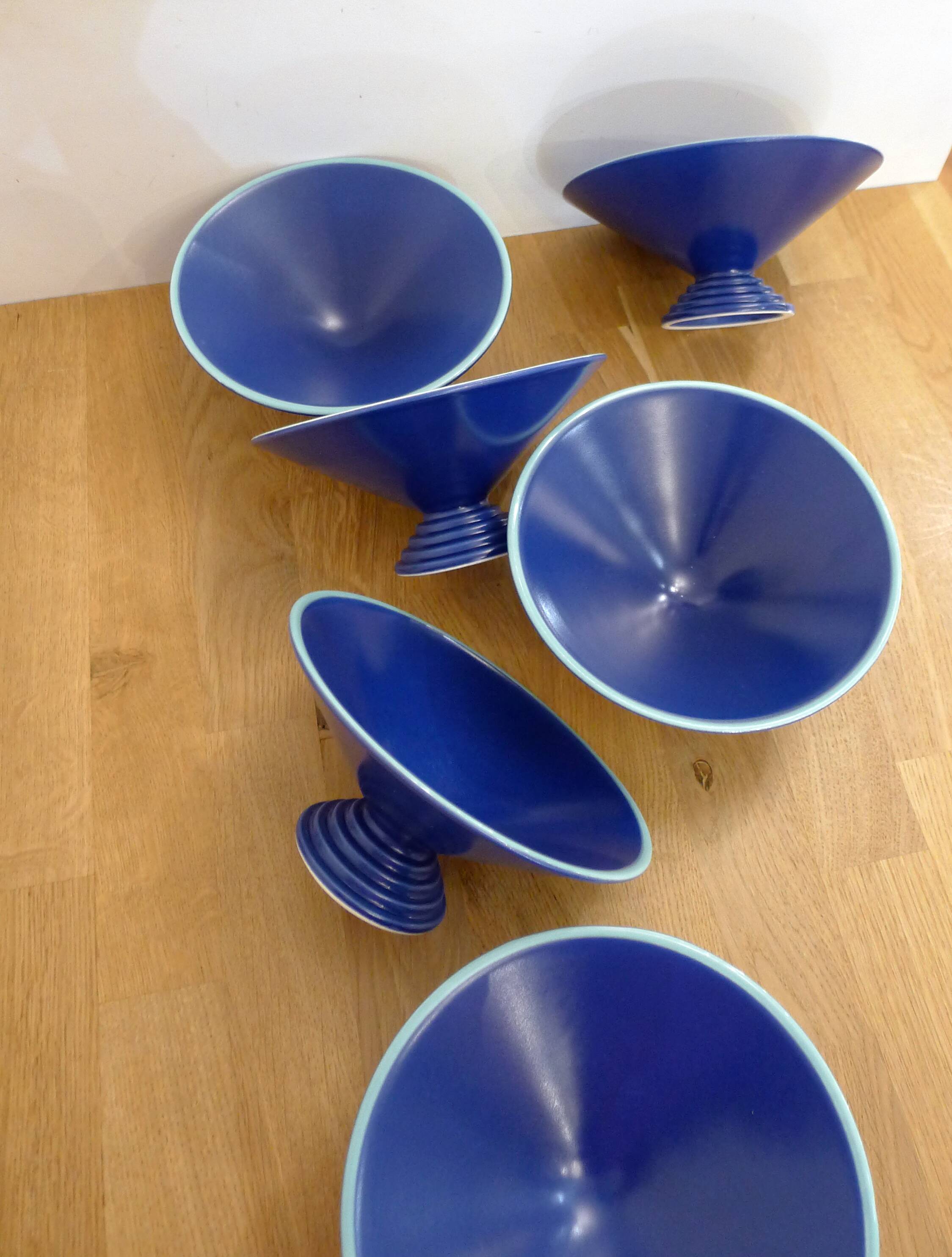Set of 6 modernist dessert bowls Cobalt