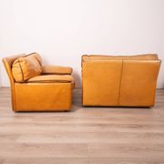 Pair of vintage 70's armchairs in beige leather design ferruccio brunati