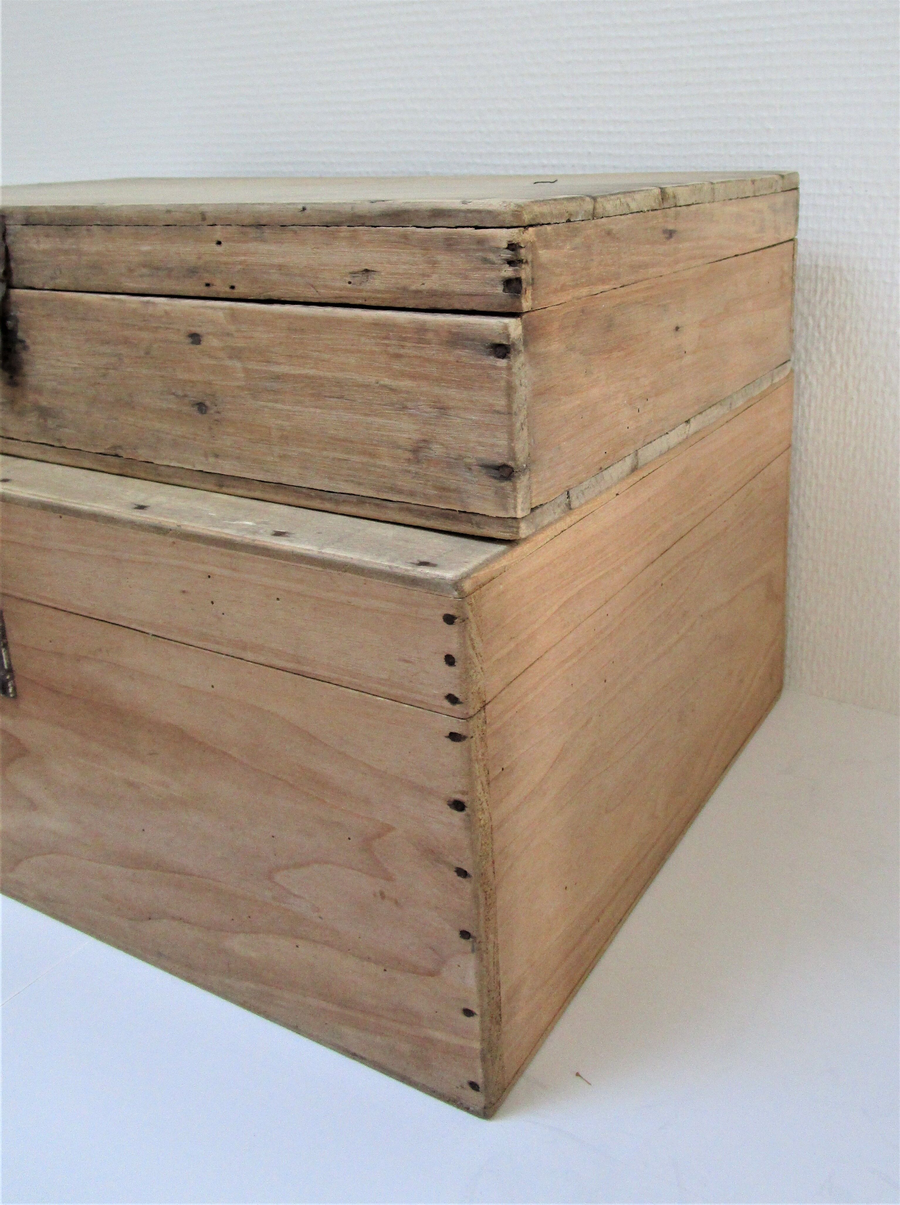 Two boxes clear solid wood patinated early 20th century