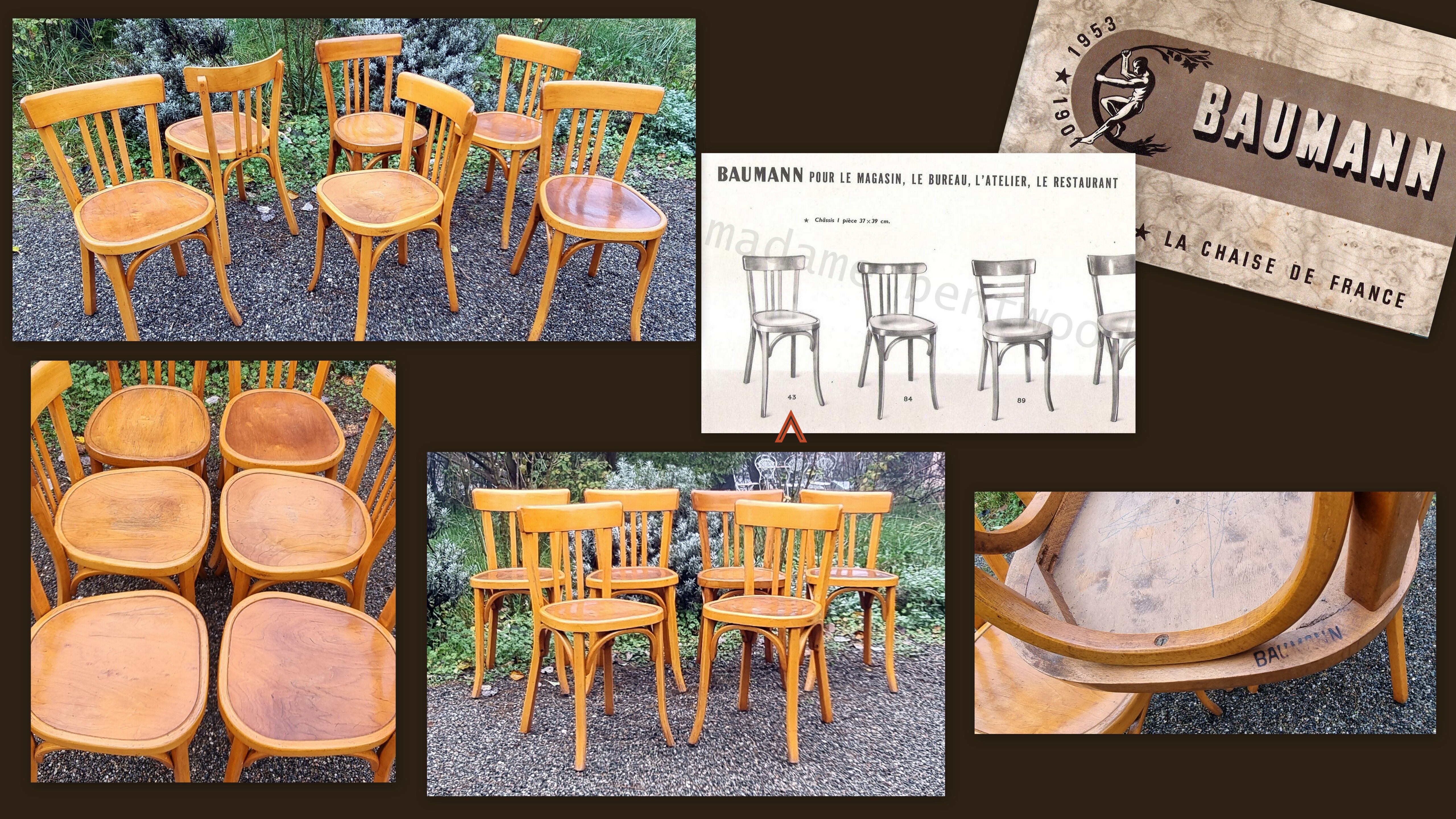 6 Baumann chairs n°43 50s
