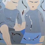 Peinture à l’huile figurative abstraite suédoise « The Pair » du milieu du siècle par Hans Osswald, non encadrée