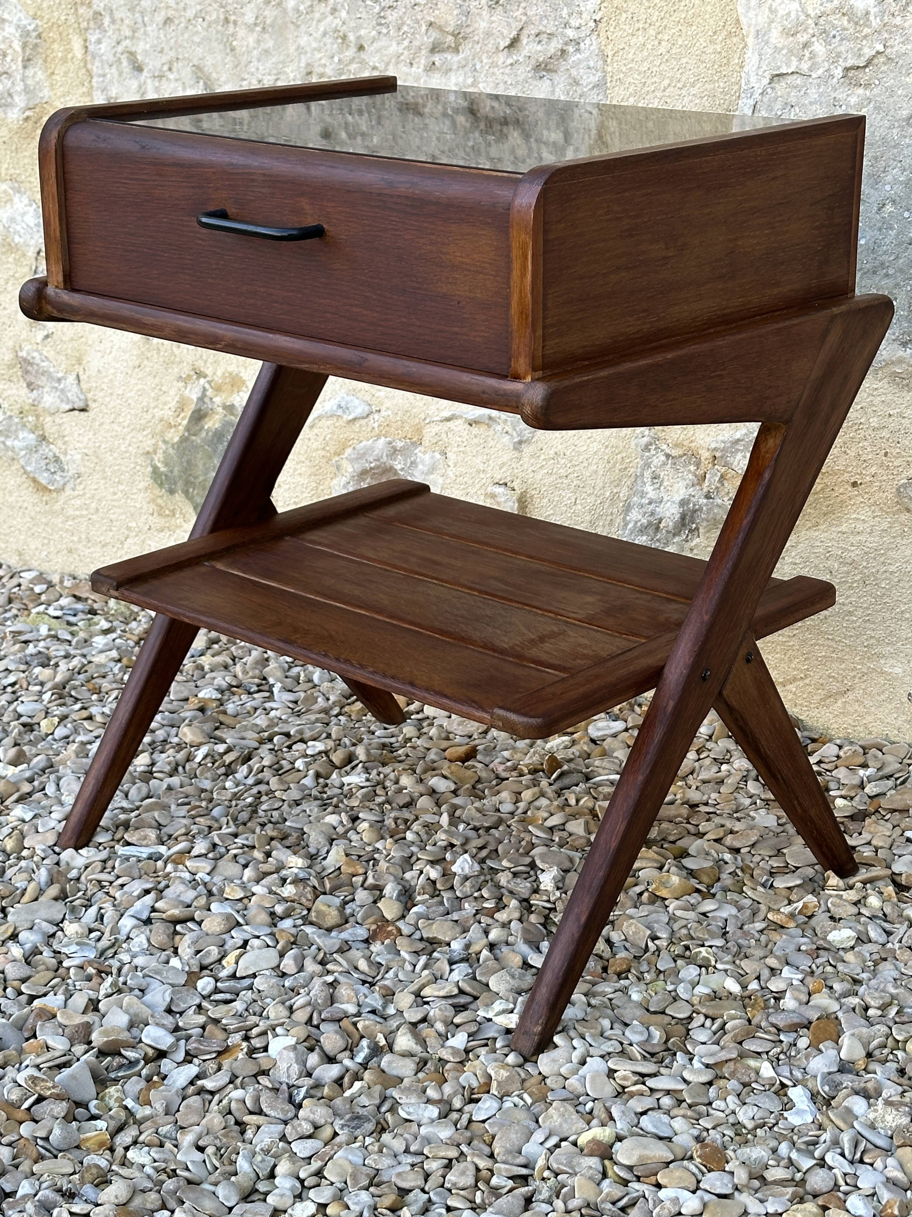 Vintage oak bedside table, 50s and 60s design