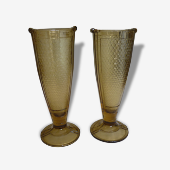 Paire de vases en verre moule art deco