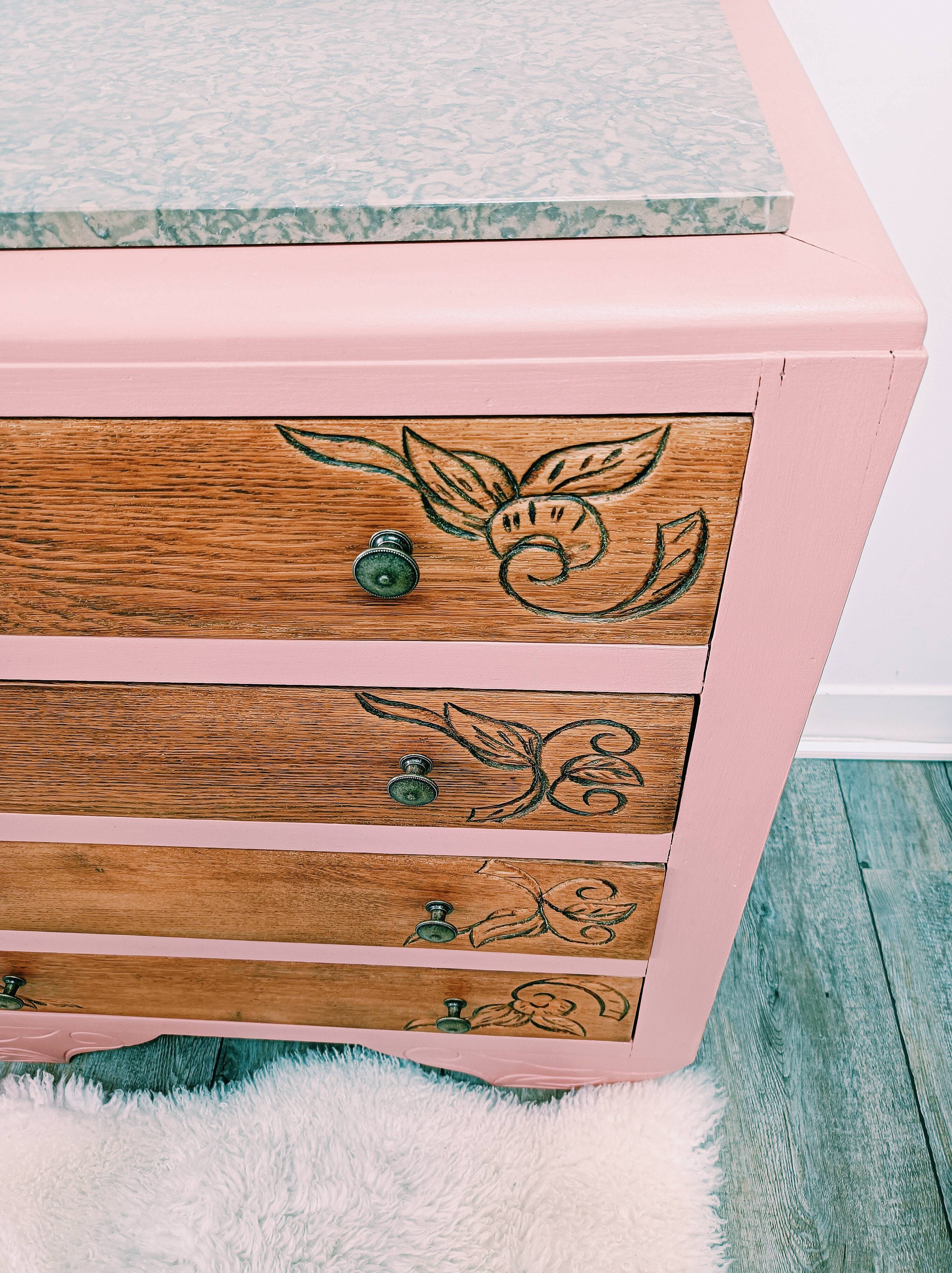 Pink Art Deco chest of drawers