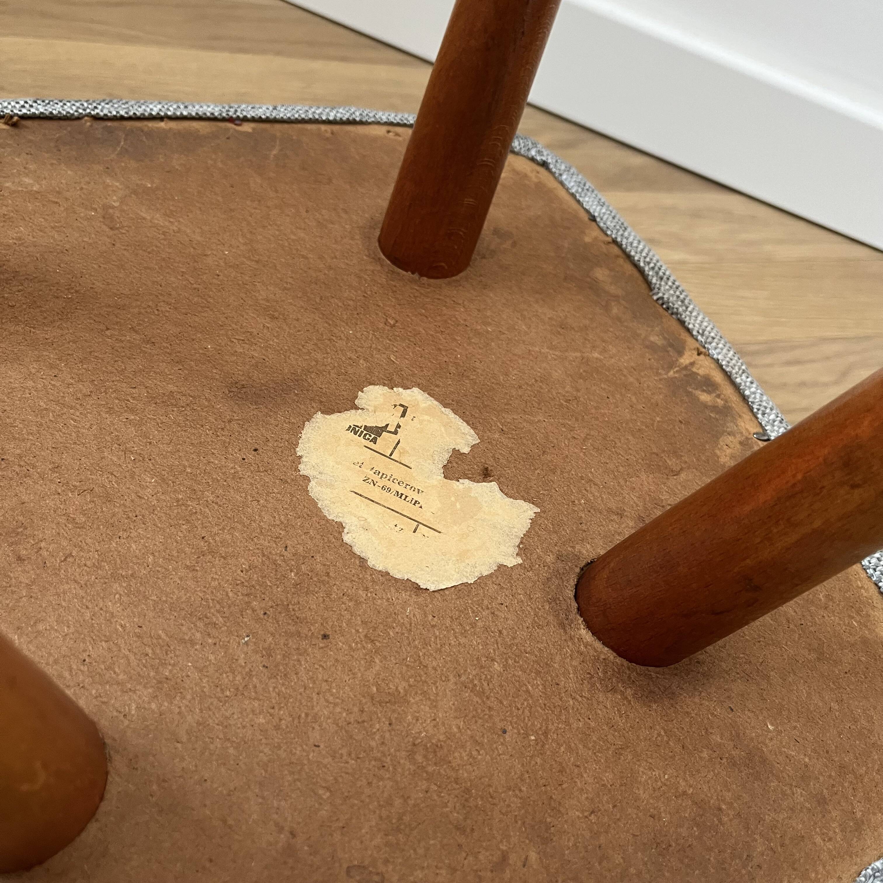 Vintage Footstool: Mid Century Modern Grey Fabric and Wood Legs