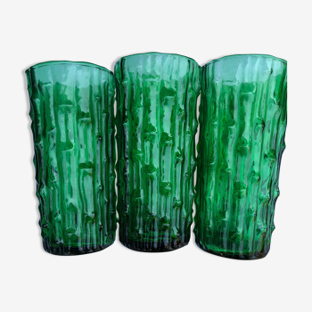 Lot de 3 verres verts bambou à orangeade vintage 70's