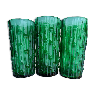 Set of 3 green bamboo glasses at orangeade vintage 70's