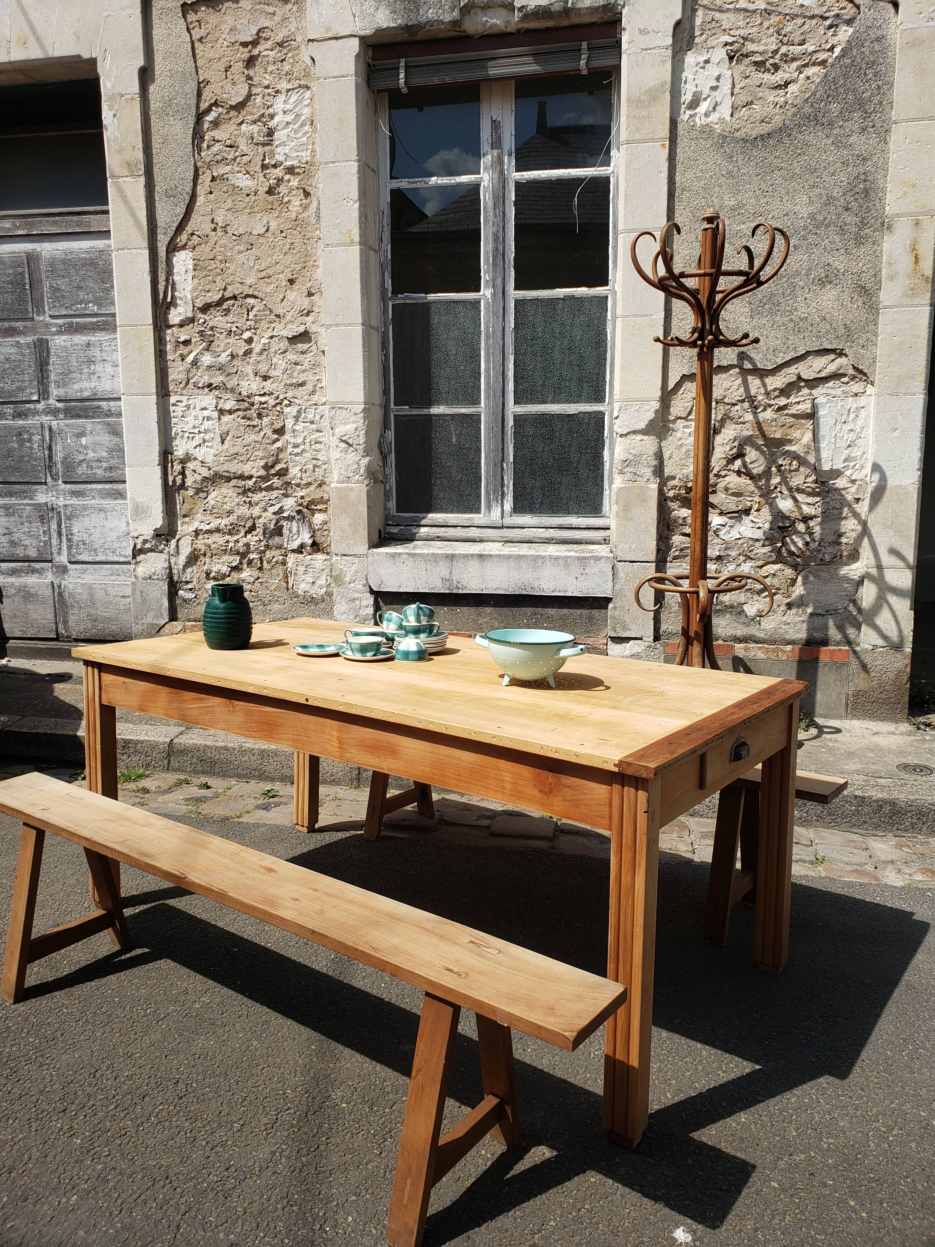 Farm table with pair of benches