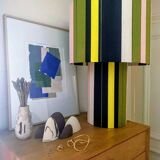 Lampe en fils de coton bleu marine, vert olive et jaune, "L'Elégante"