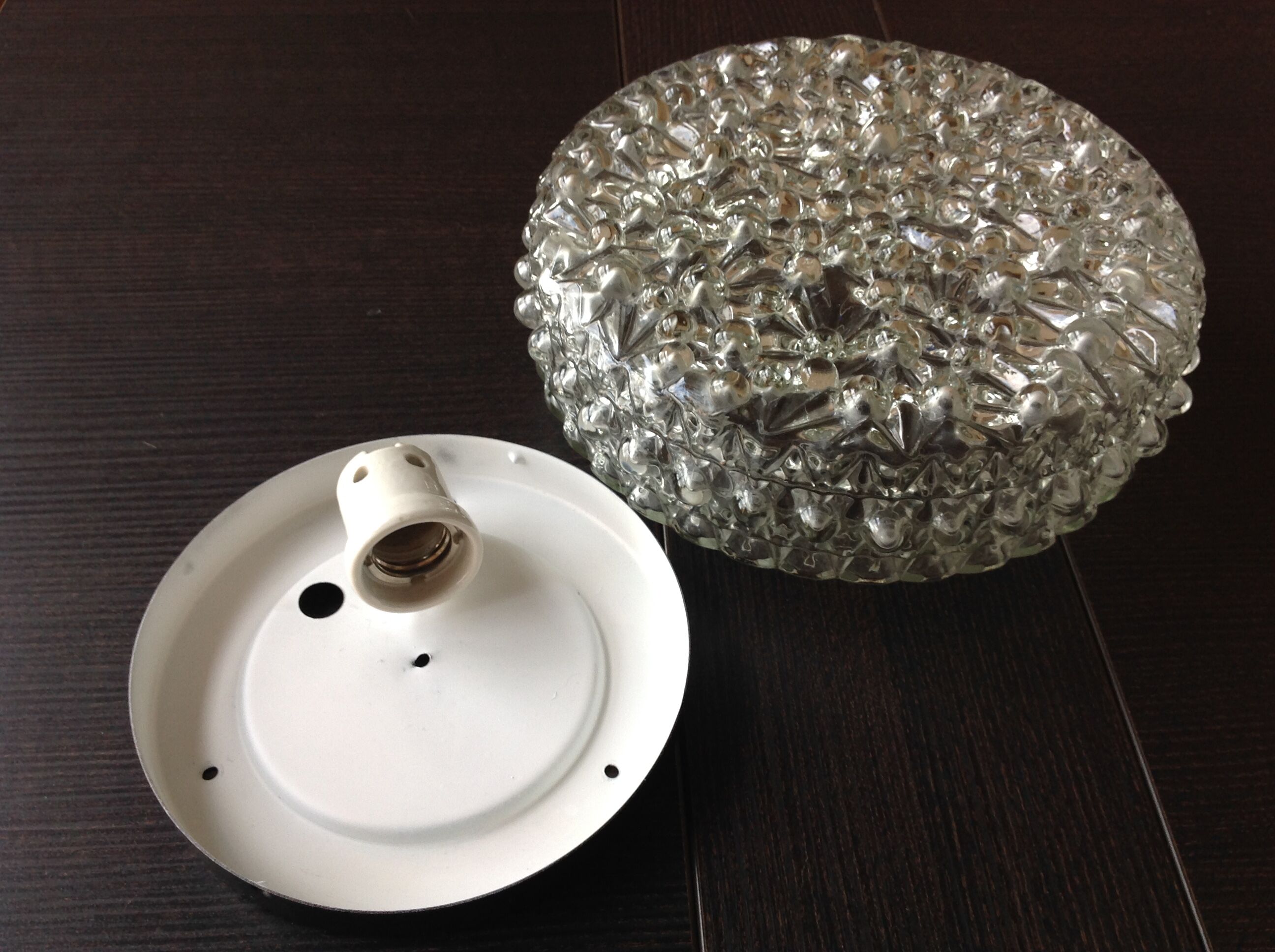 Round ceiling lamp in bubbled glass / vintage 60s-70s